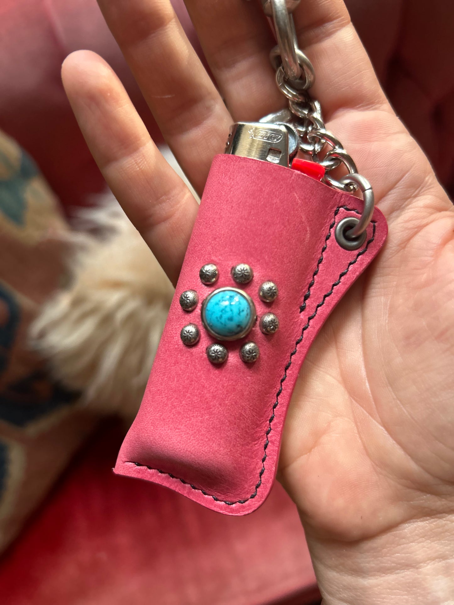 Pink and Turquoise Lighter Charm
