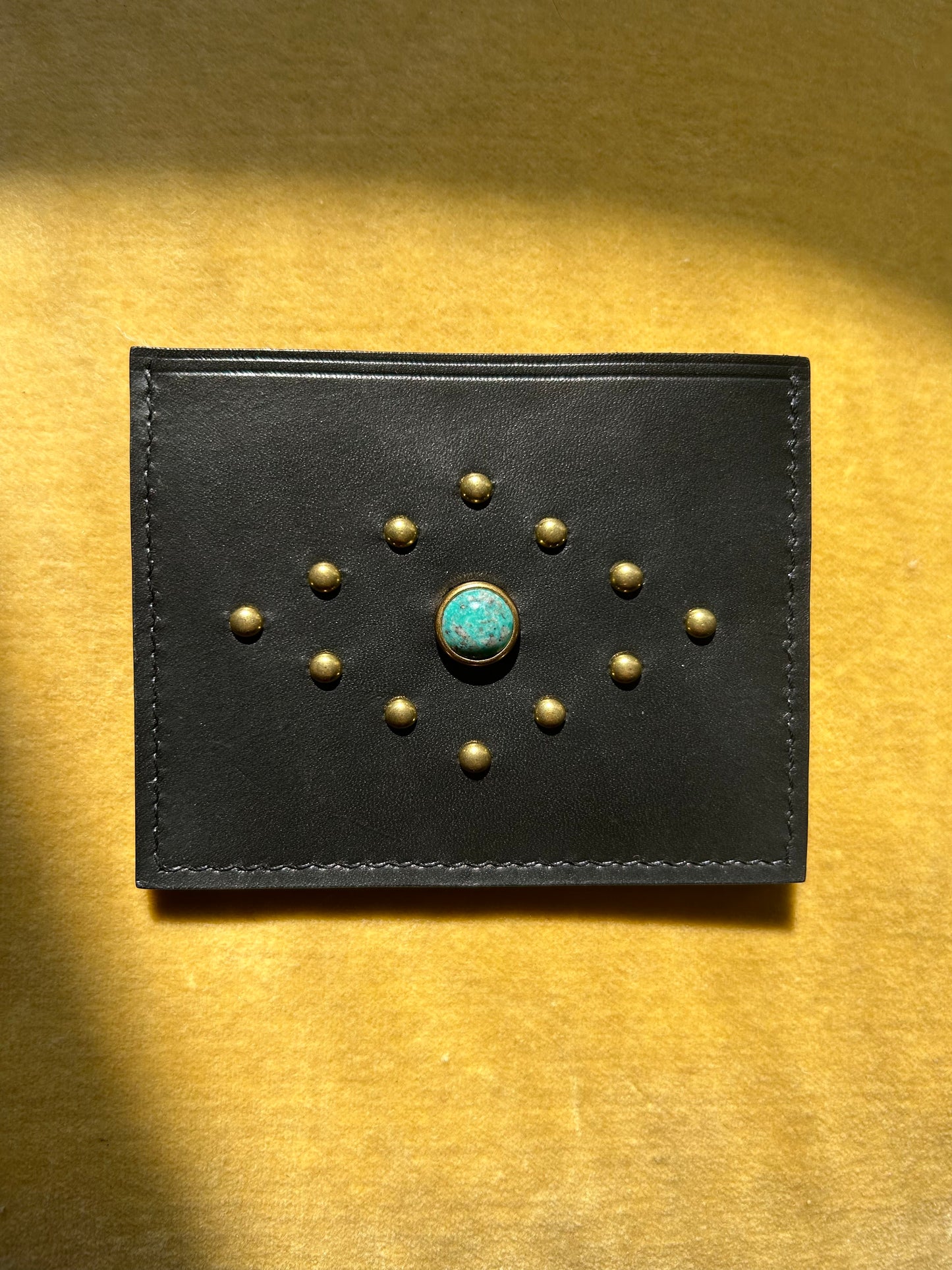Brass & Turquoise Studded Card Wallet