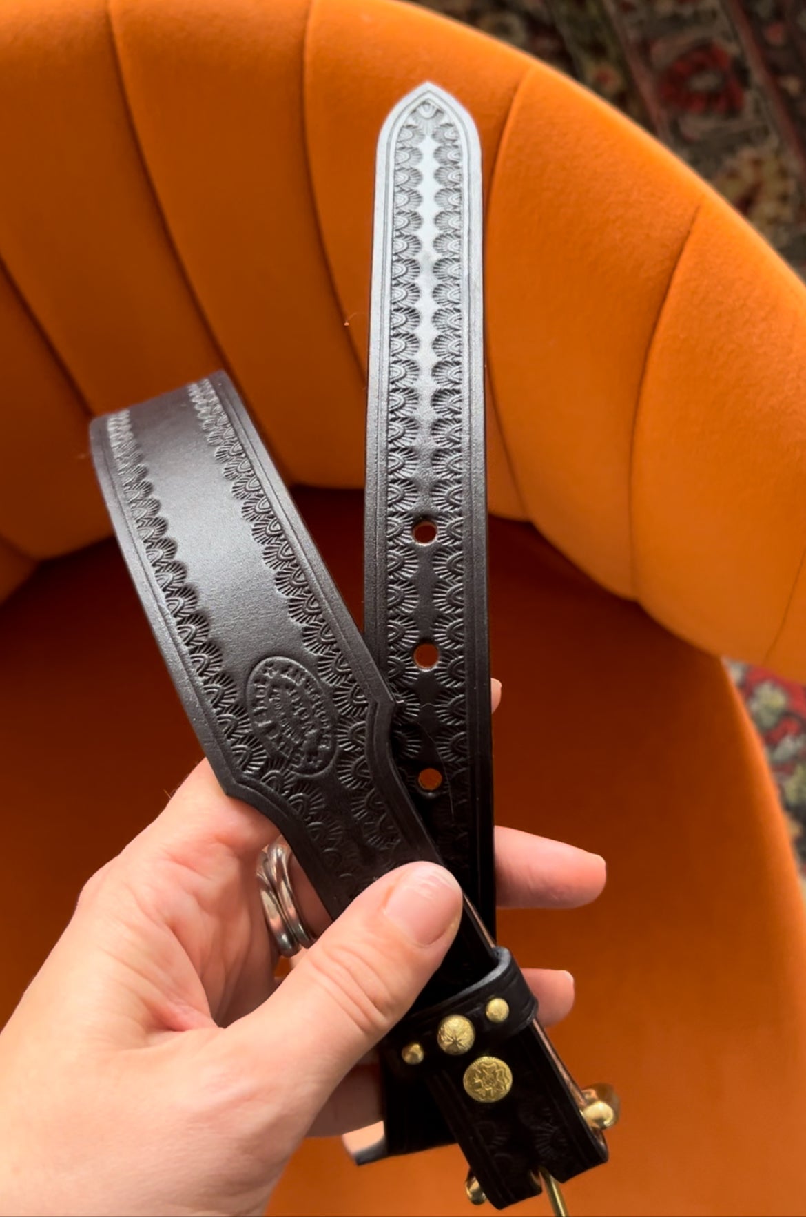Black Tooled Tapered Belt