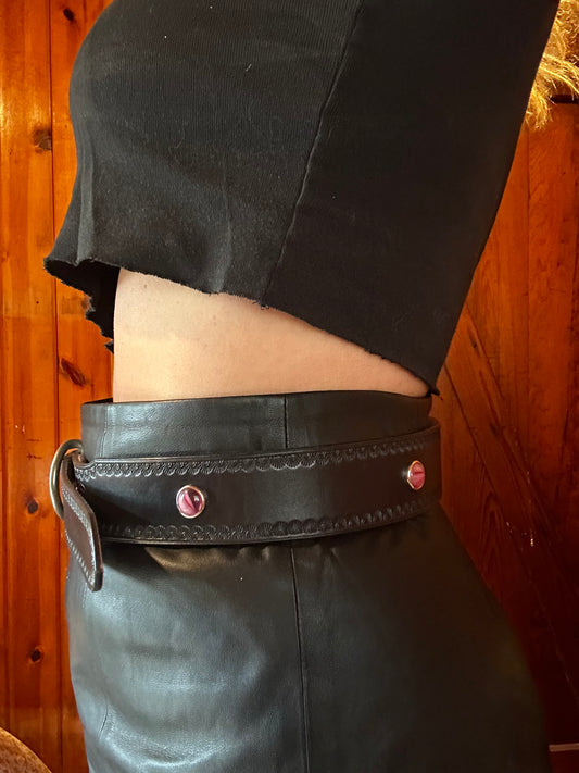 Black Belt with Vintage Pink Cabochons