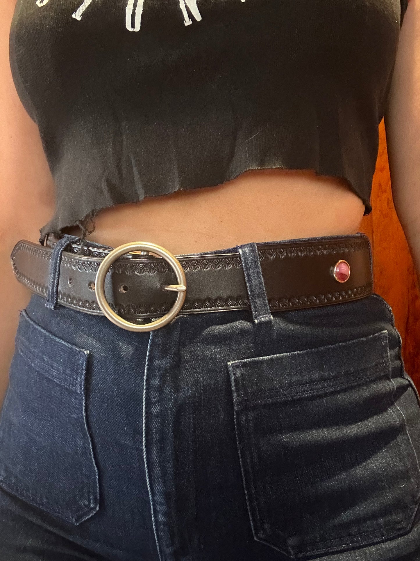 Black Belt with Vintage Pink Cabochons