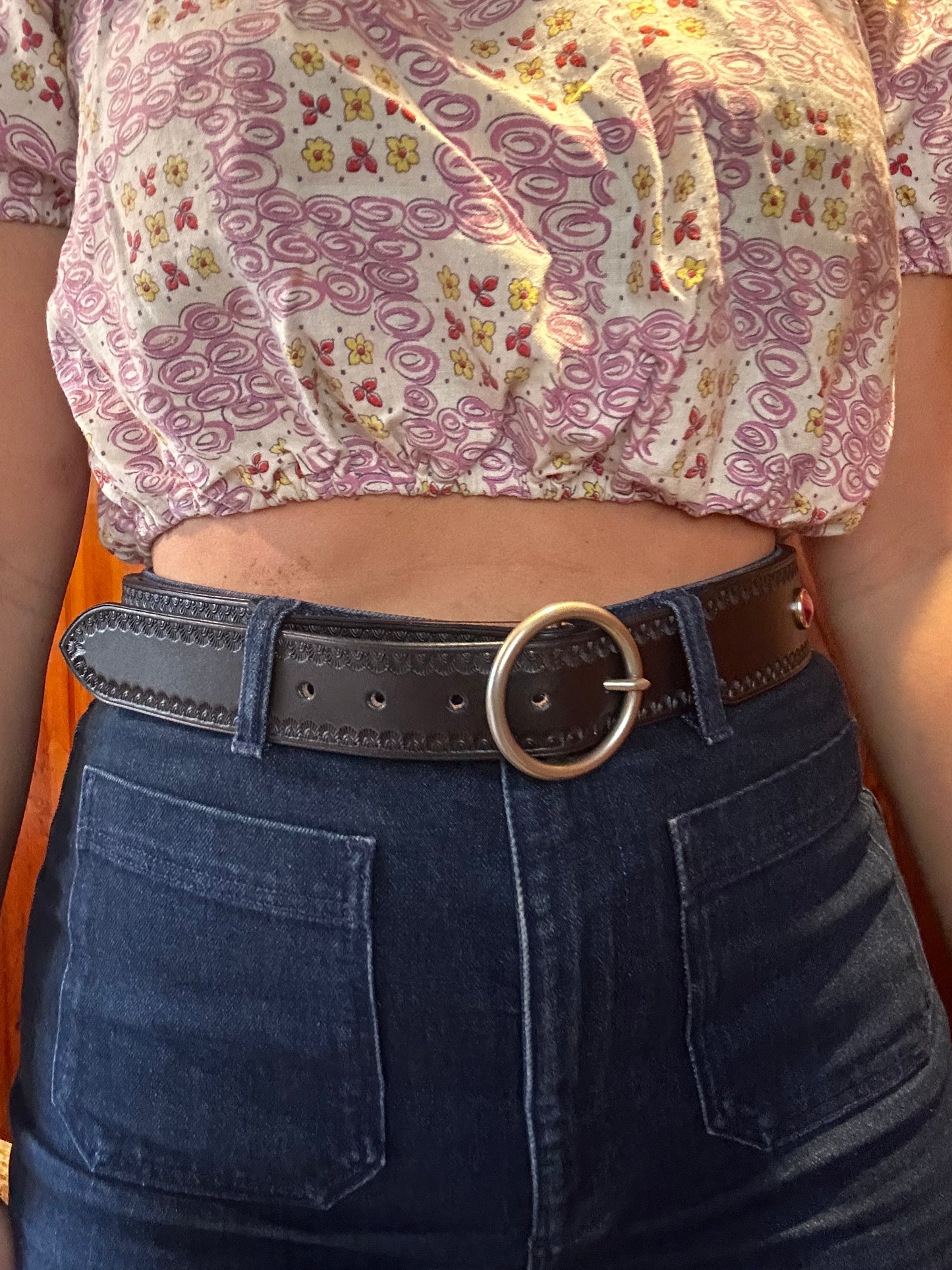 Black Belt with Vintage Pink Cabochons