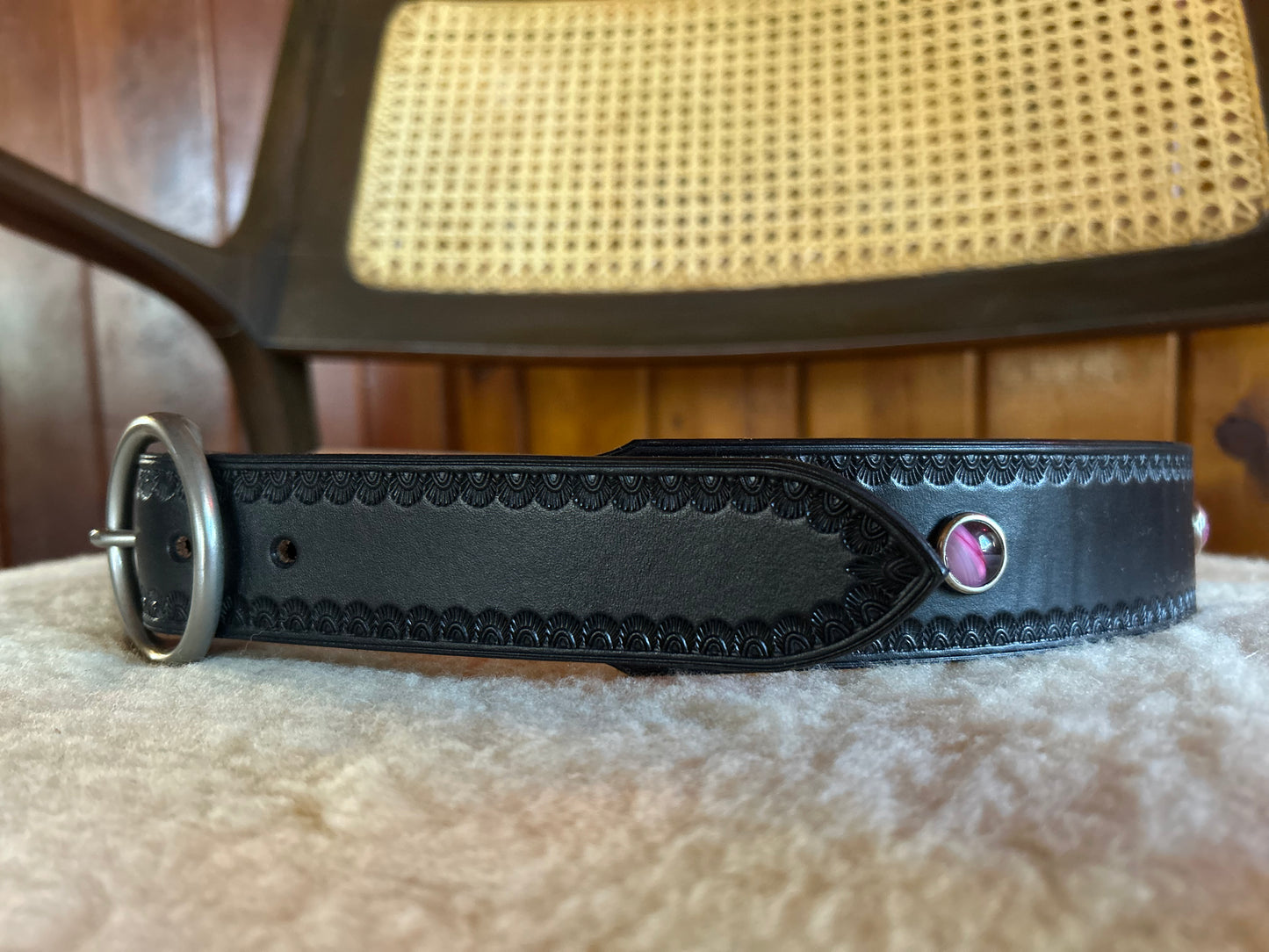 Black Belt with Vintage Pink Cabochons