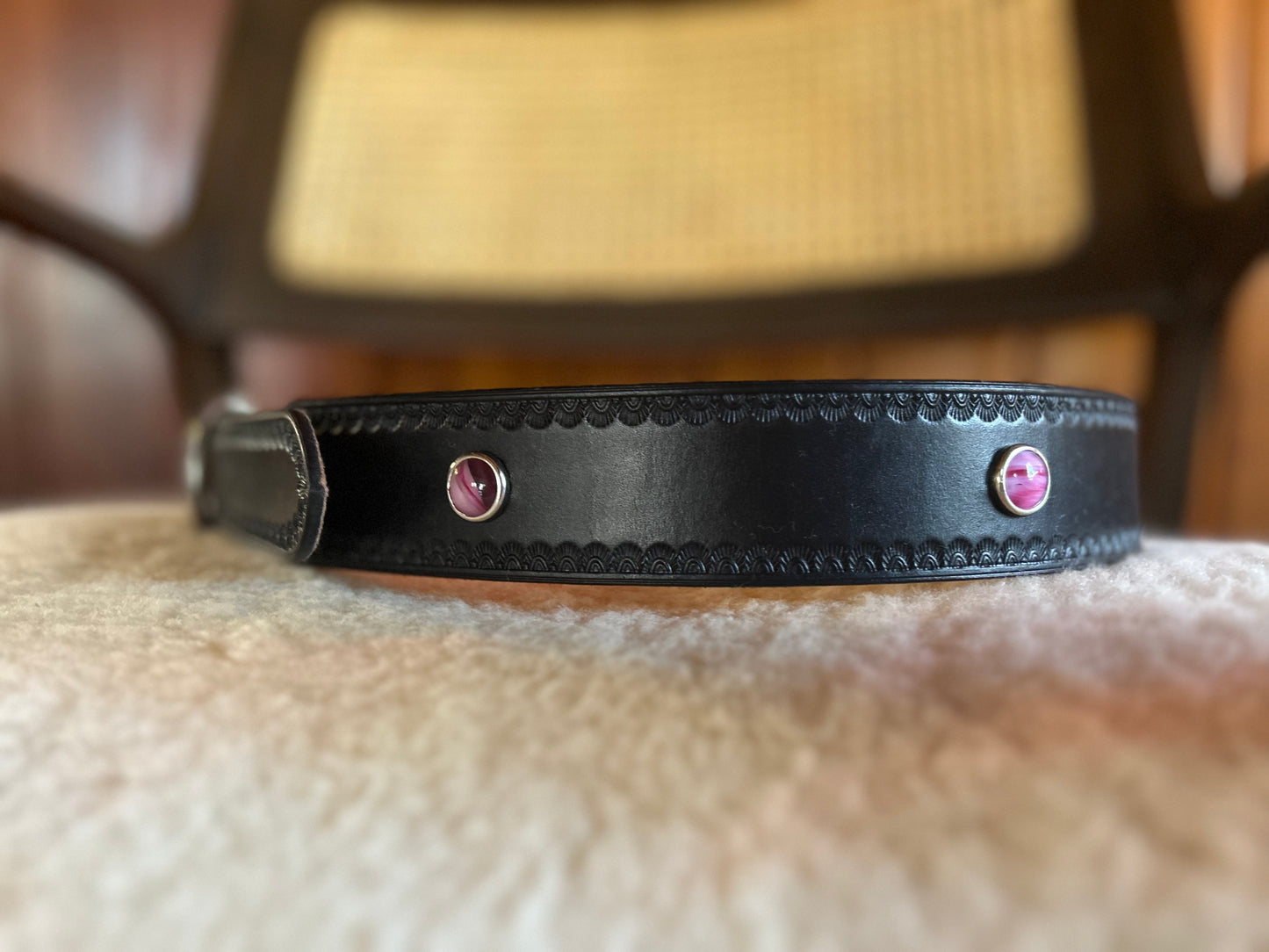 Black Belt with Vintage Pink Cabochons