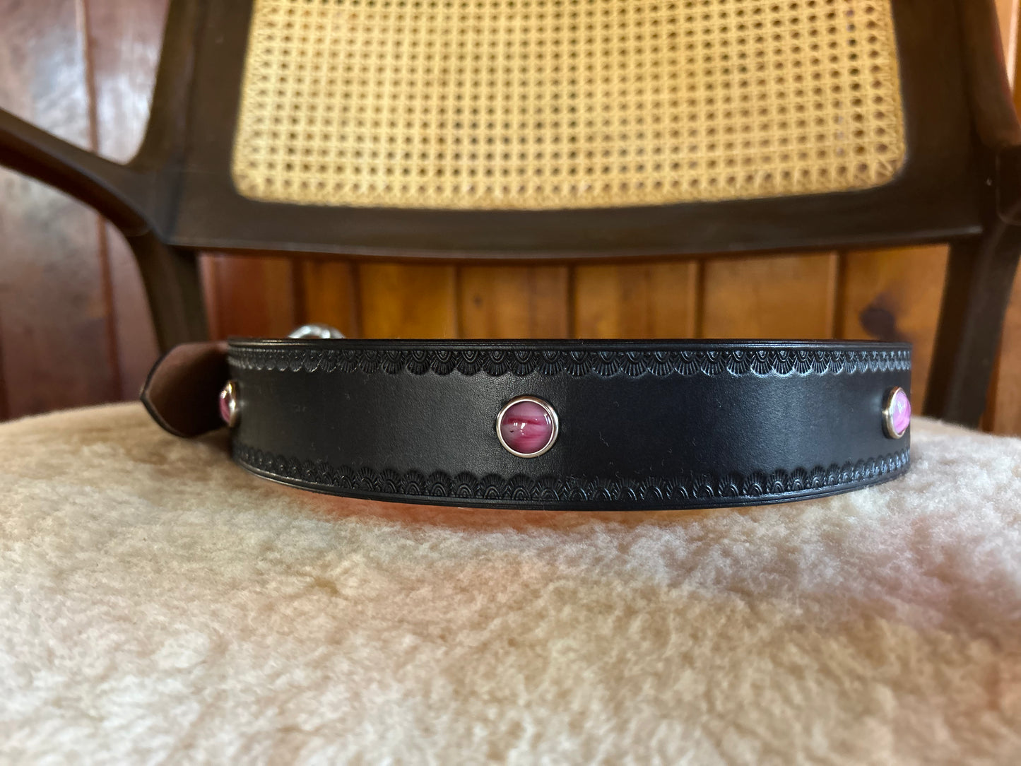 Black Belt with Vintage Pink Cabochons