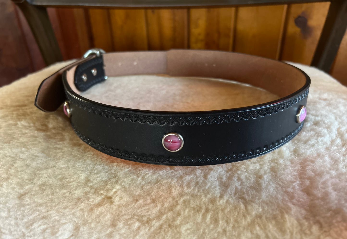 Black Belt with Vintage Pink Cabochons
