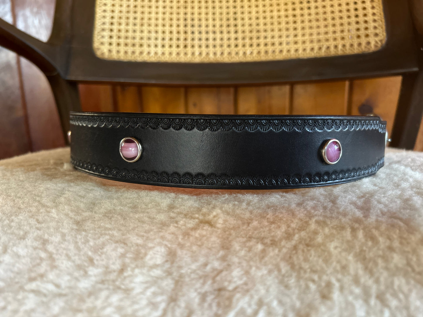 Black Belt with Vintage Pink Cabochons