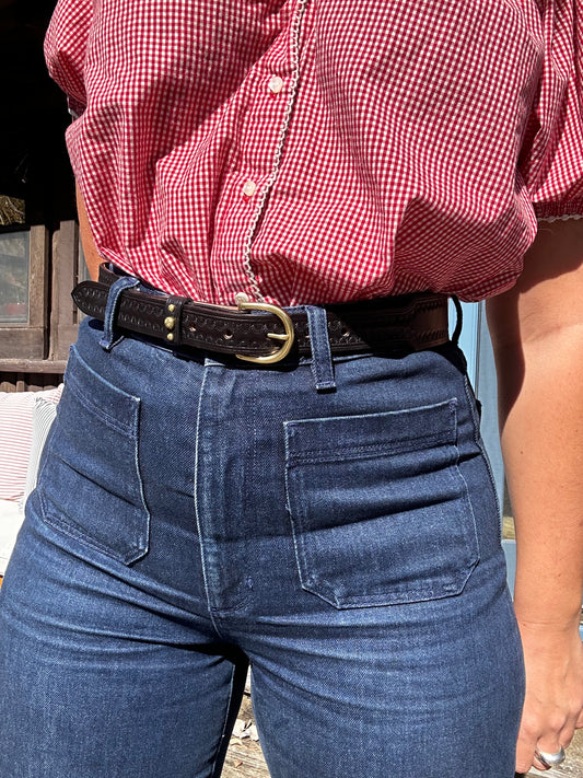 Black Tooled Tapered Belt