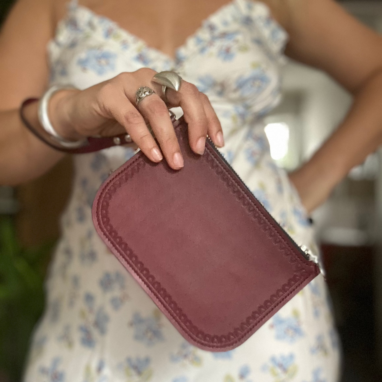 Red Leather Pouch with Wristlet