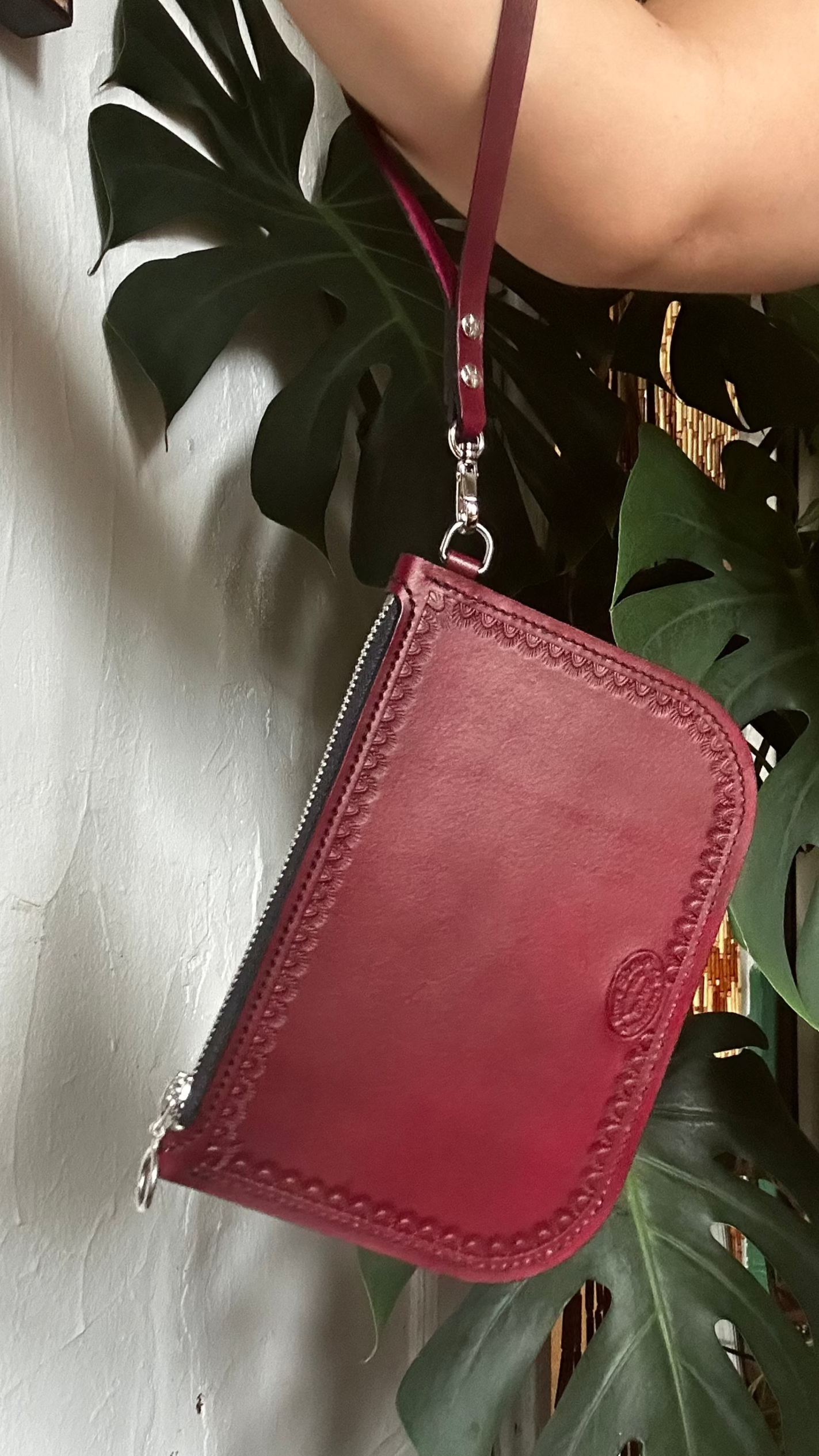 Red Leather Pouch with Wristlet