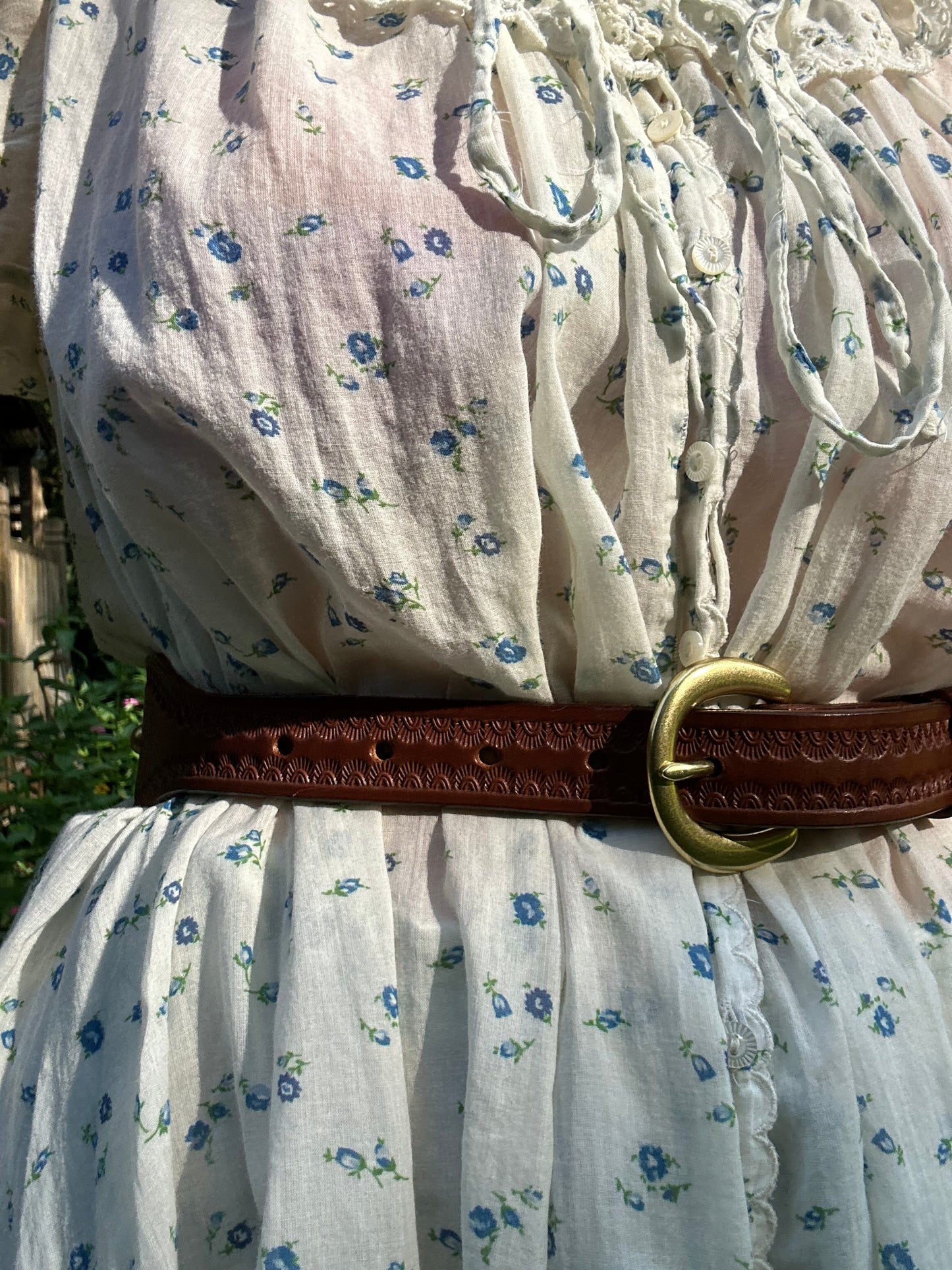 Brown Leather Tapered Belt with Turquoise Studs