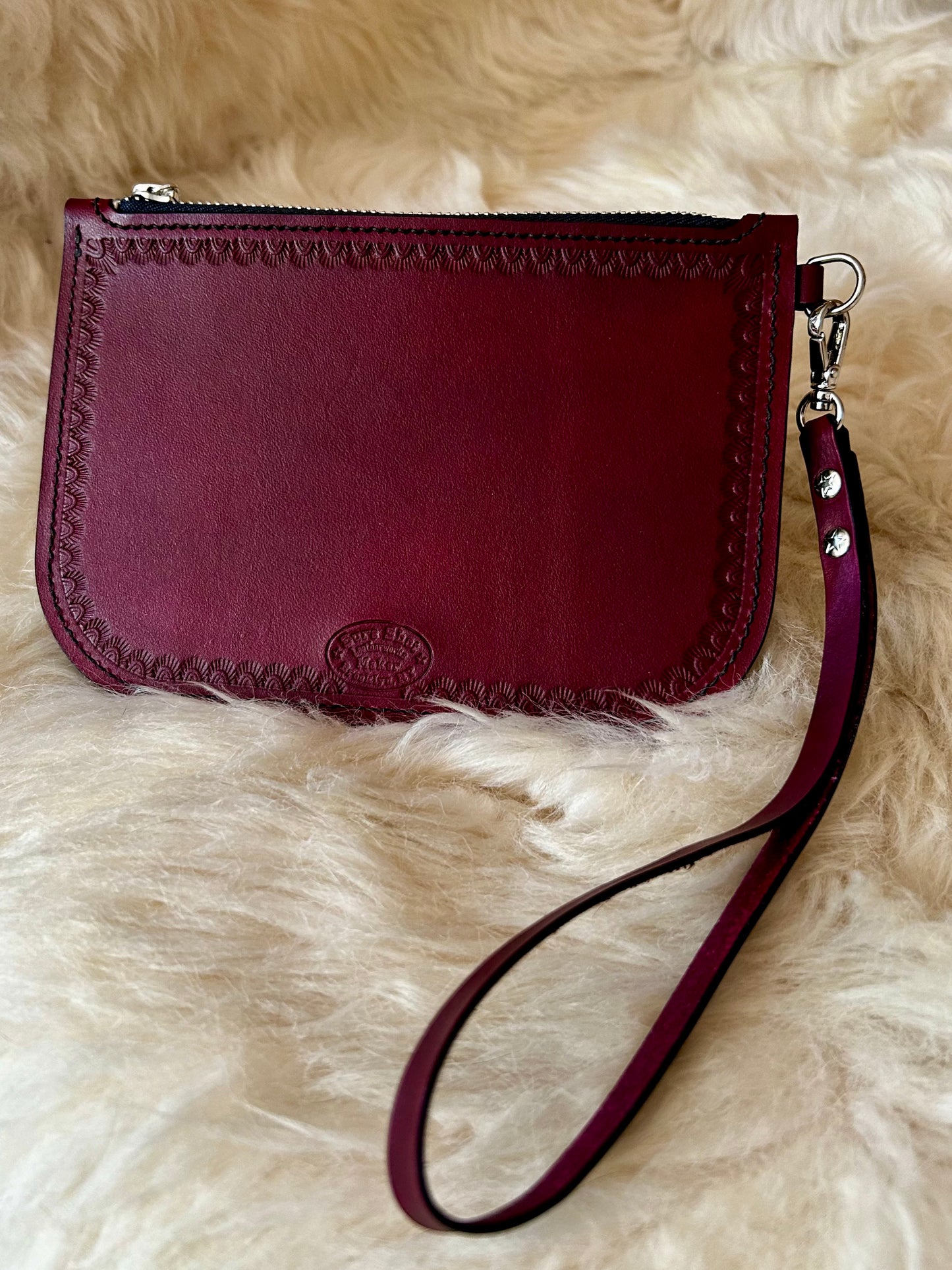 Red Leather Pouch with Wristlet