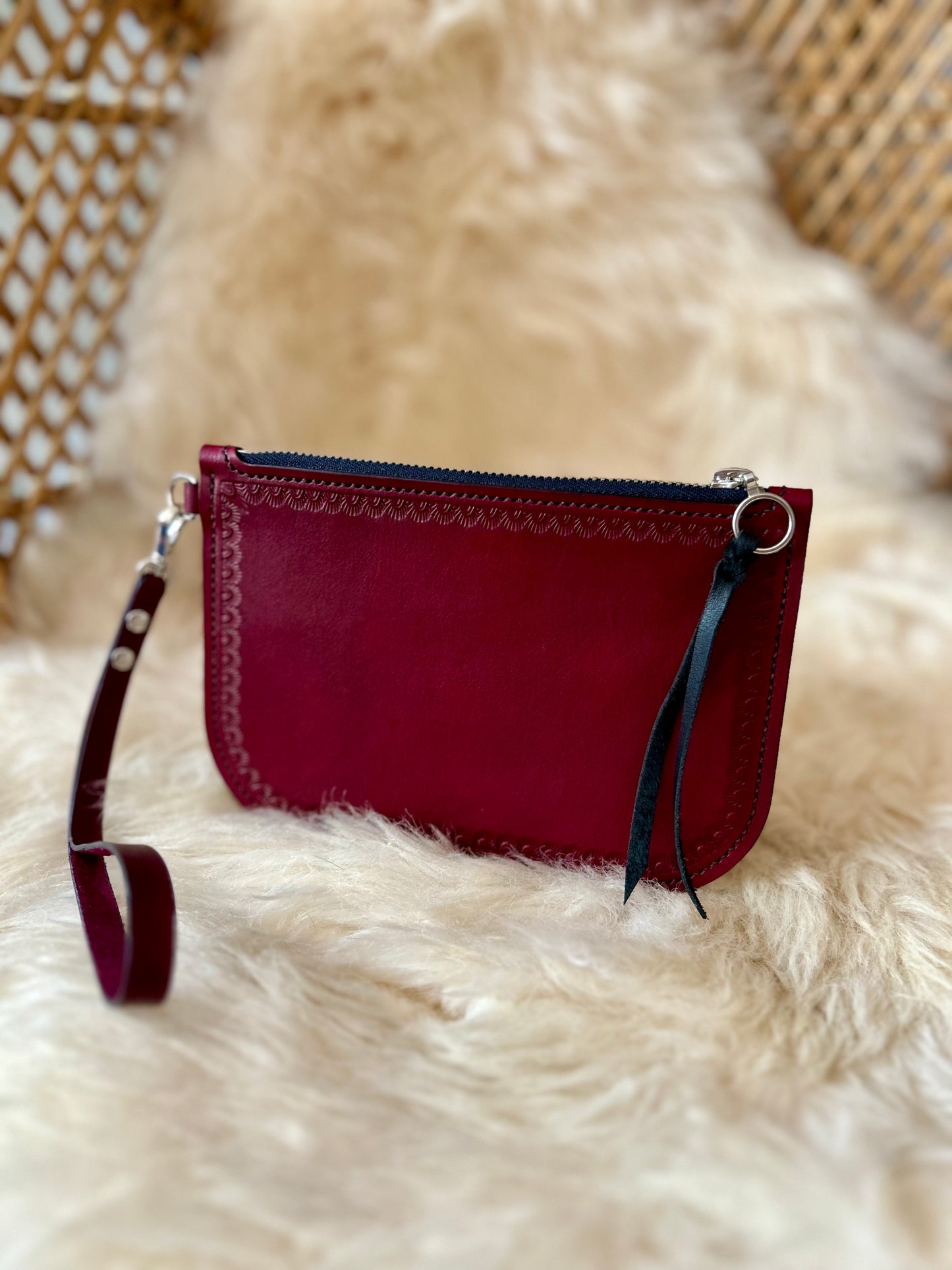 Red Leather Pouch with Wristlet