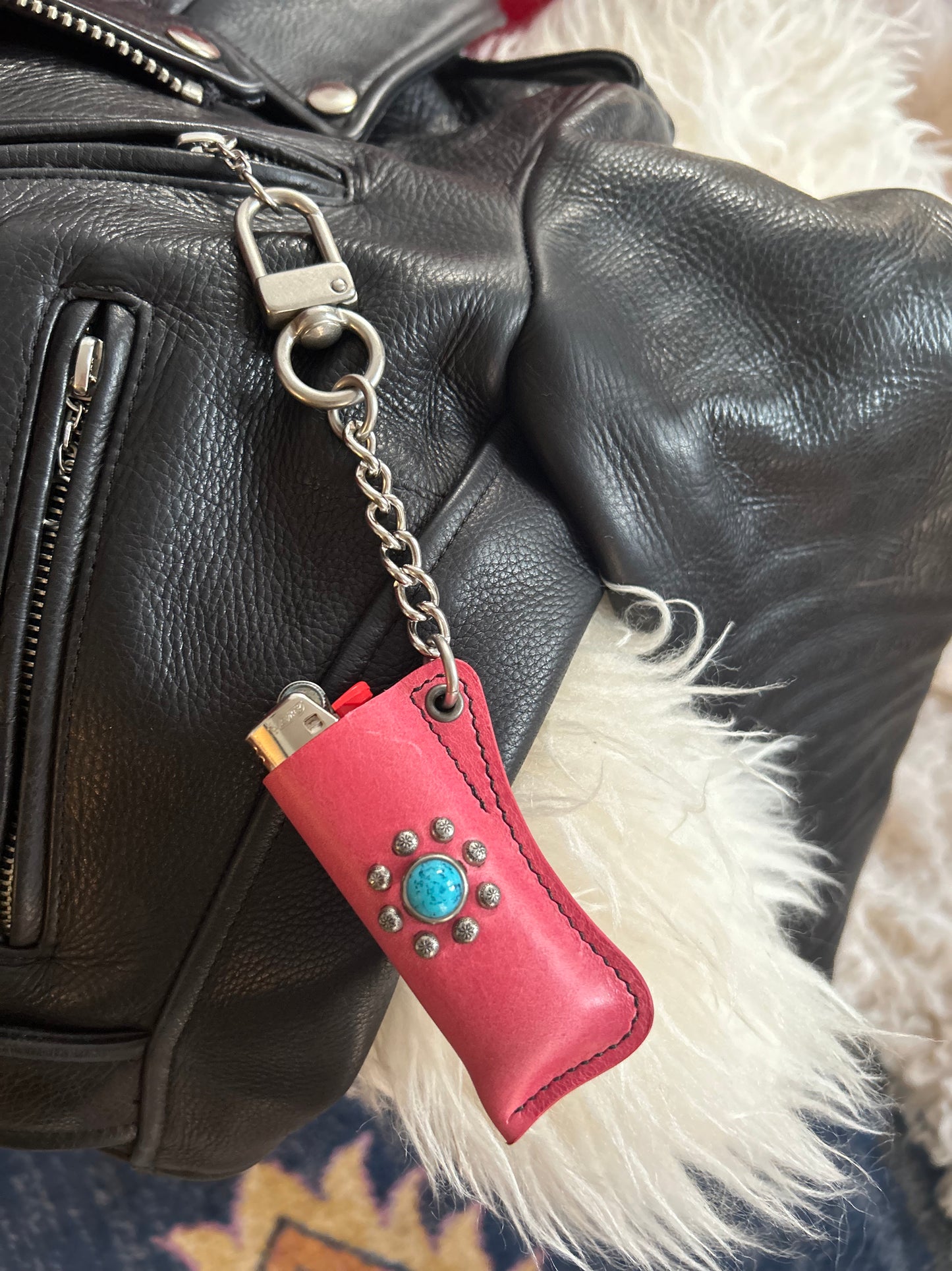 Pink and Turquoise Lighter Charm