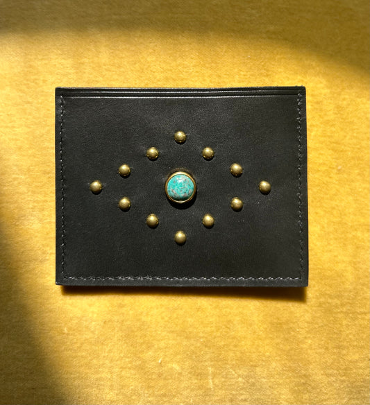 Brass & Turquoise Studded Card Wallet