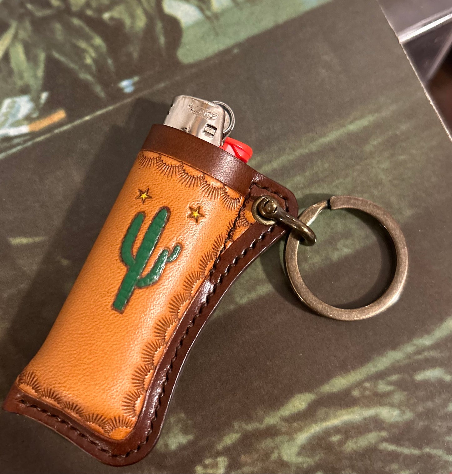 Cactus Lighter with Brass Keyring