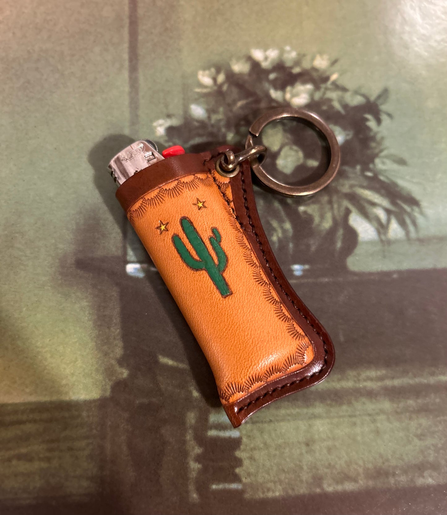 Cactus Lighter with Brass Keyring