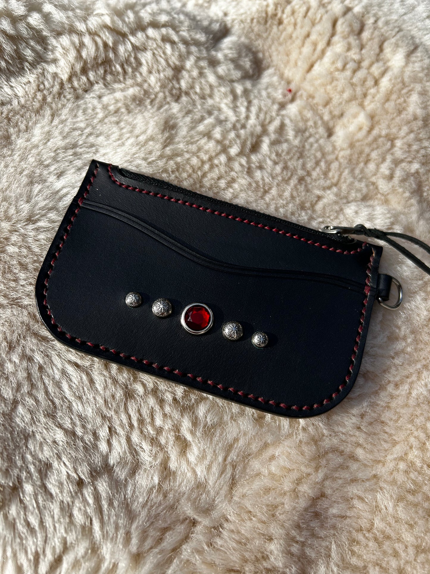 Card Pouch with Ruby Red Cabochon