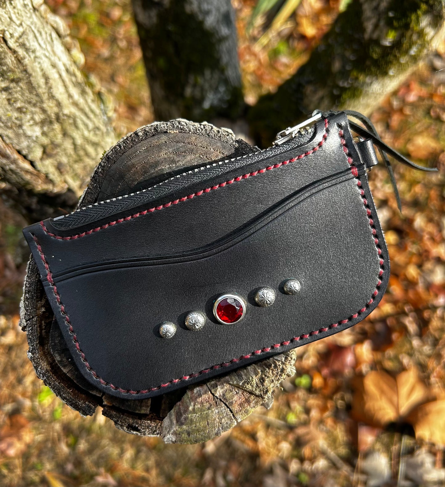 Card Pouch with Ruby Red Cabochon