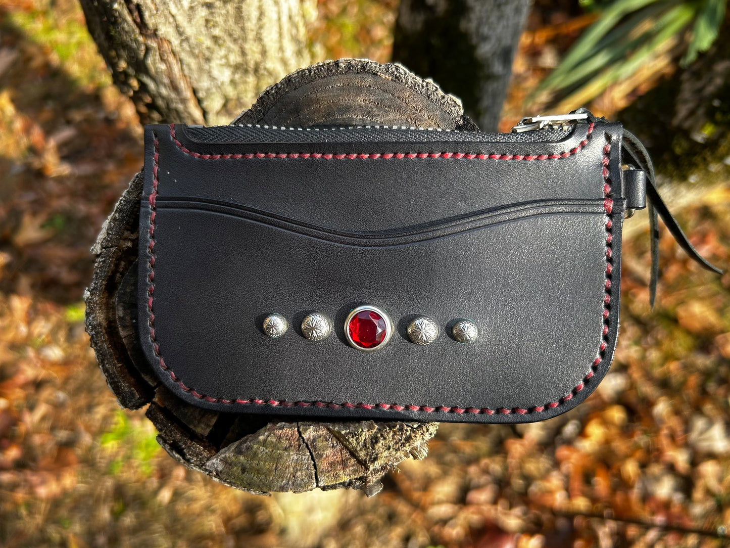 Card Pouch with Ruby Red Cabochon