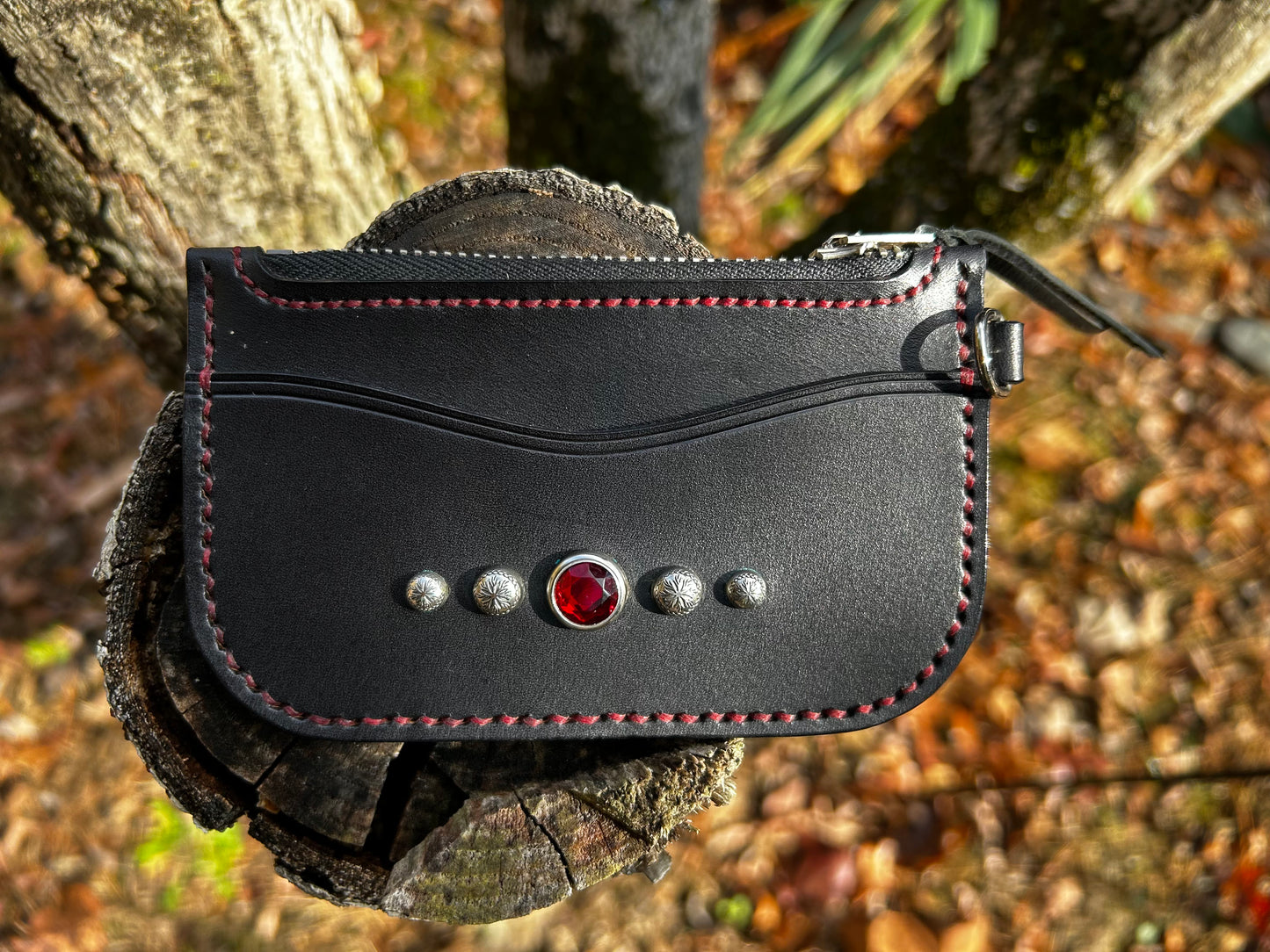 Card Pouch with Ruby Red Cabochon