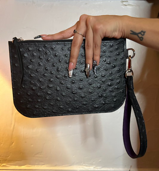 Embossed Ostrich Pouch