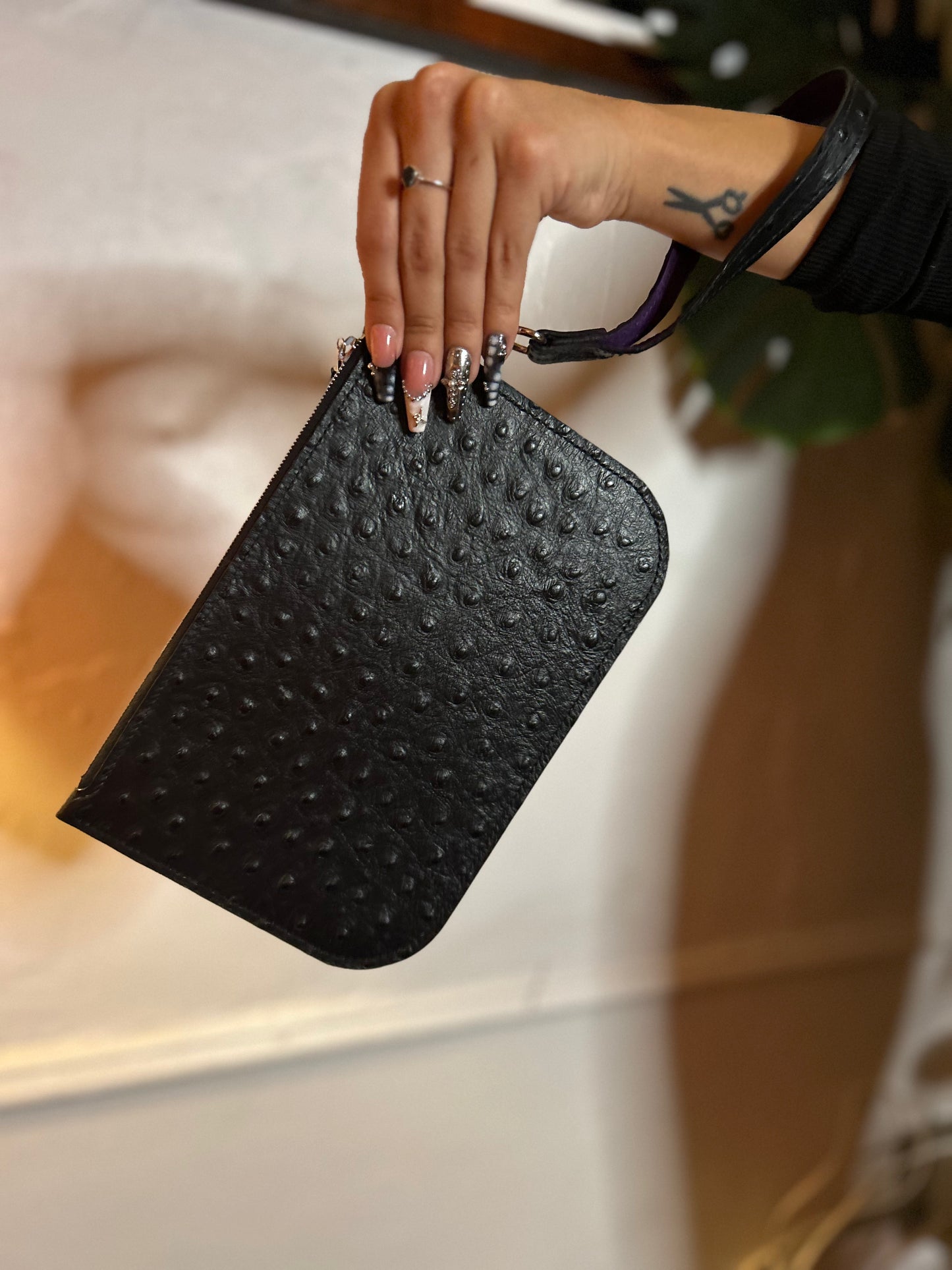 Embossed Ostrich Pouch