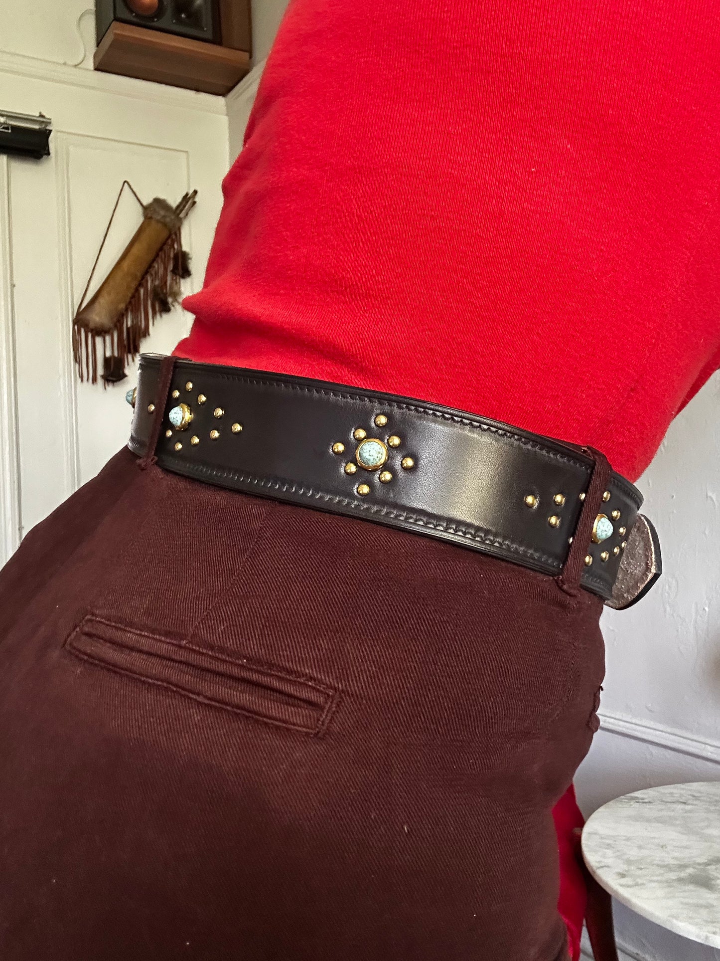 Brass Buckle Studded Belt