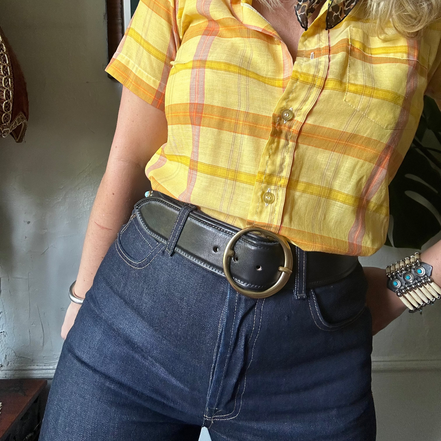 Brass Buckle Studded Belt