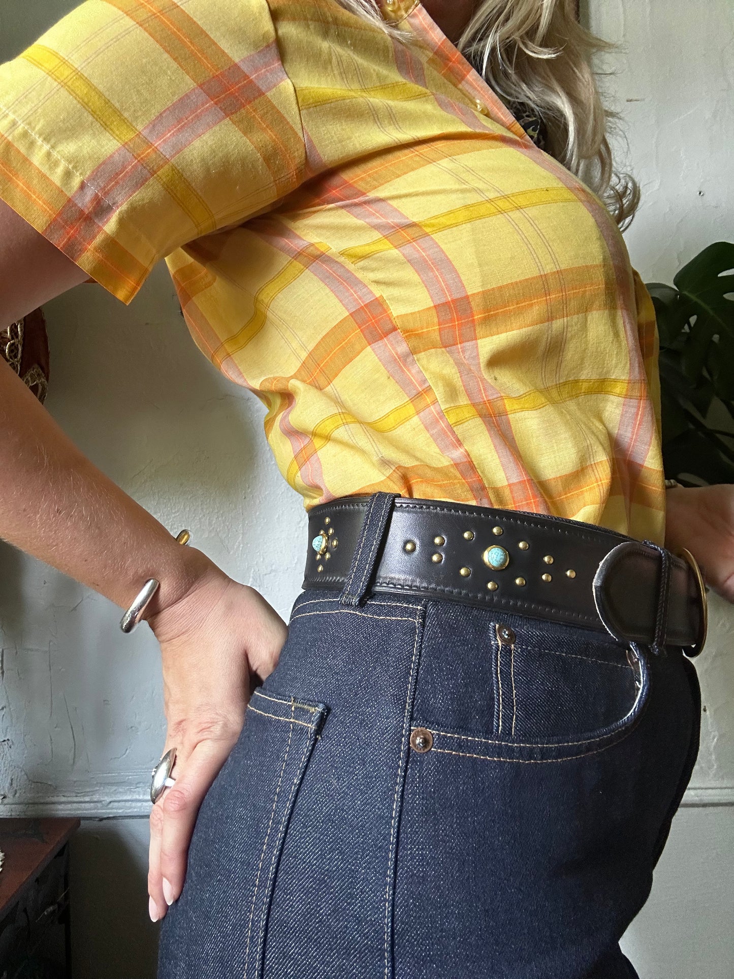 Brass Buckle Studded Belt