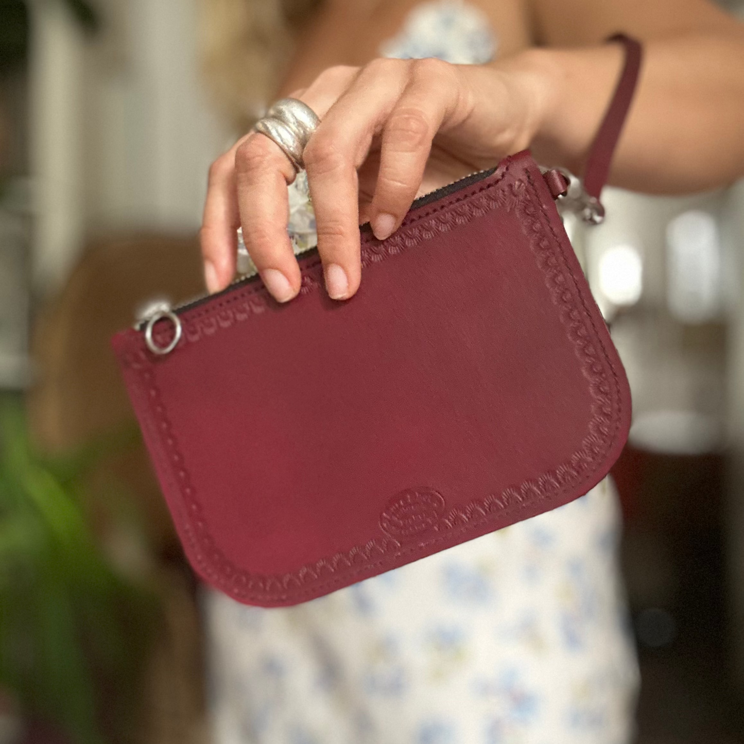 Red Leather Pouch with Wristlet