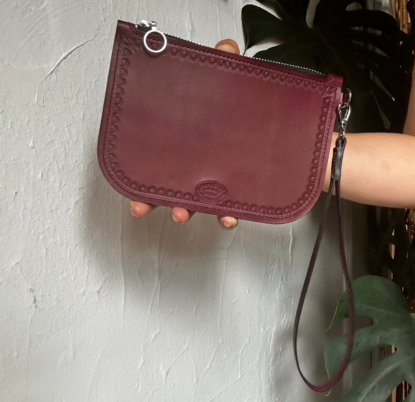 Red Leather Pouch with Wristlet