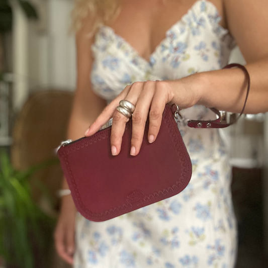 Red Leather Pouch with Wristlet