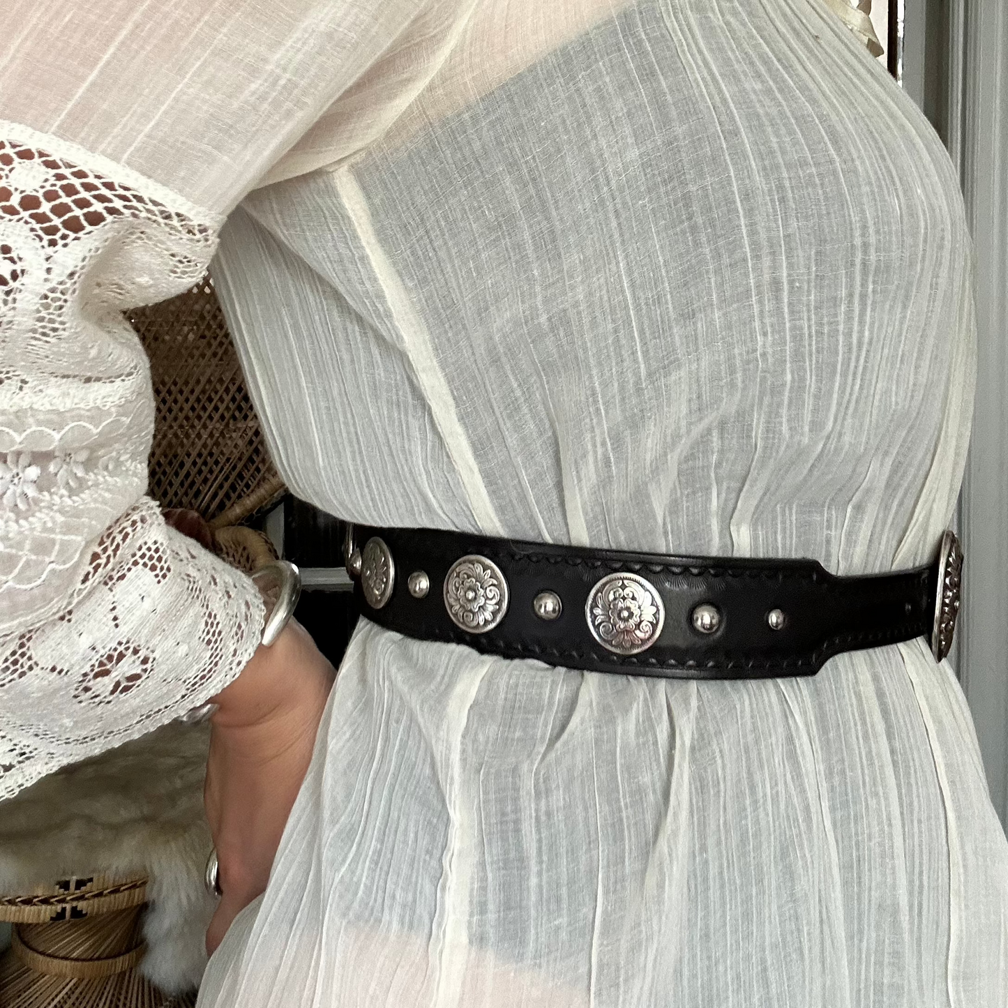 Tooled and Studded Tapered Belt